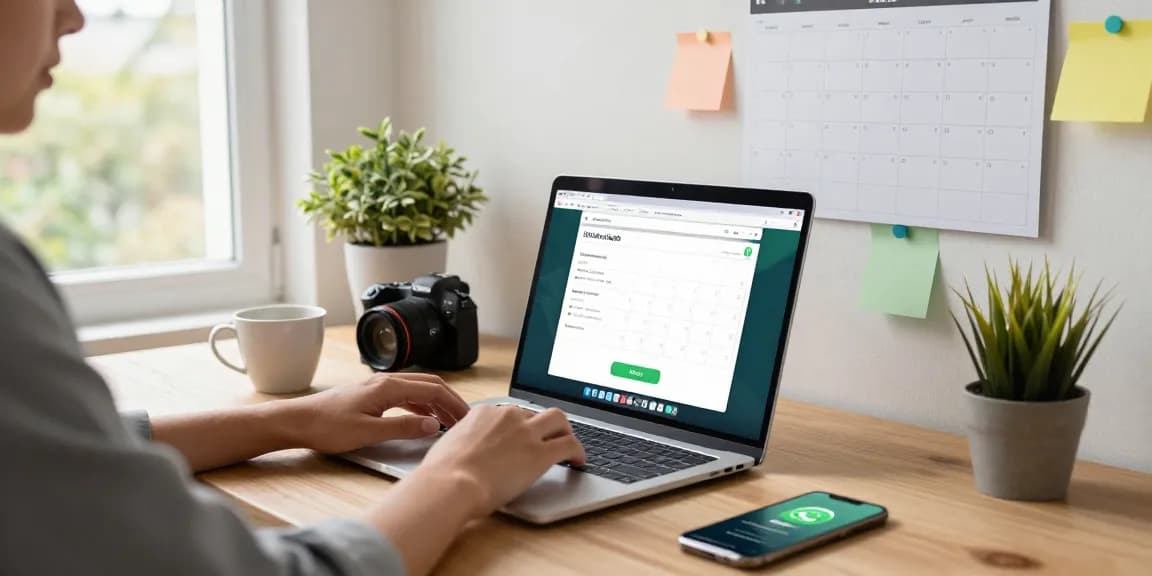Engaged user utilizing WhatsApp電腦版 in a modern workspace, showcasing productivity and communication.