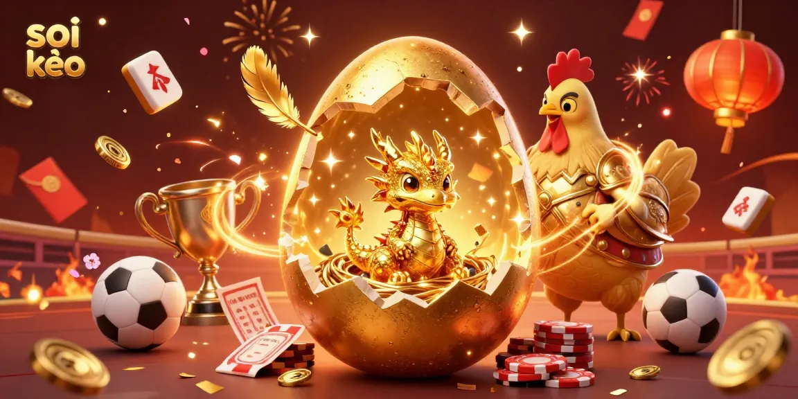 Bet on exciting matches with soi kèo as a golden baby dragon and poker chips celebrate in a vibrant scene.