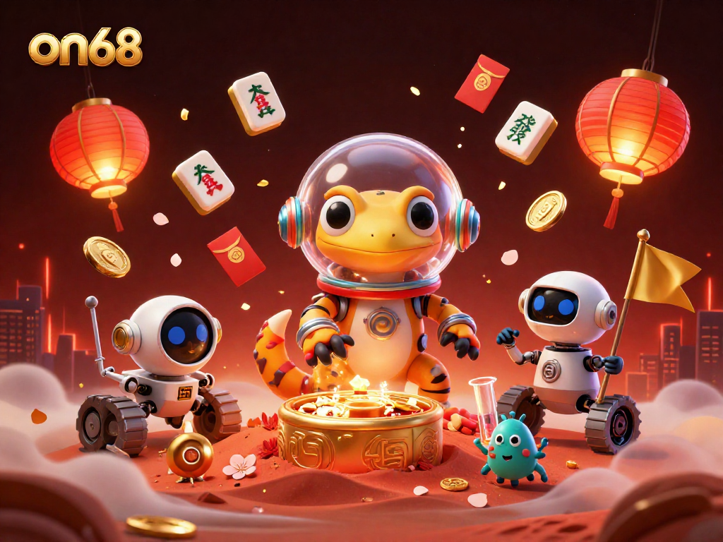 Engage with on68's vibrant Martian casino adventure featuring a gecko discovering riches.