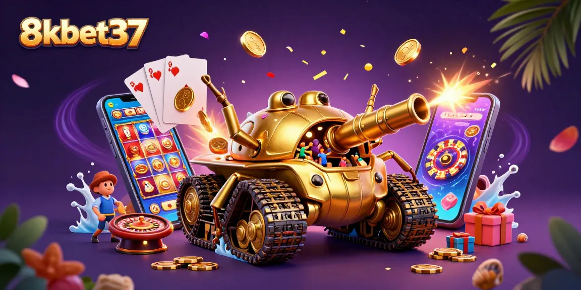 Experience the thrilling world of 8kbet37 with a vivid illustration of a golden beetle tank casino spectacle.