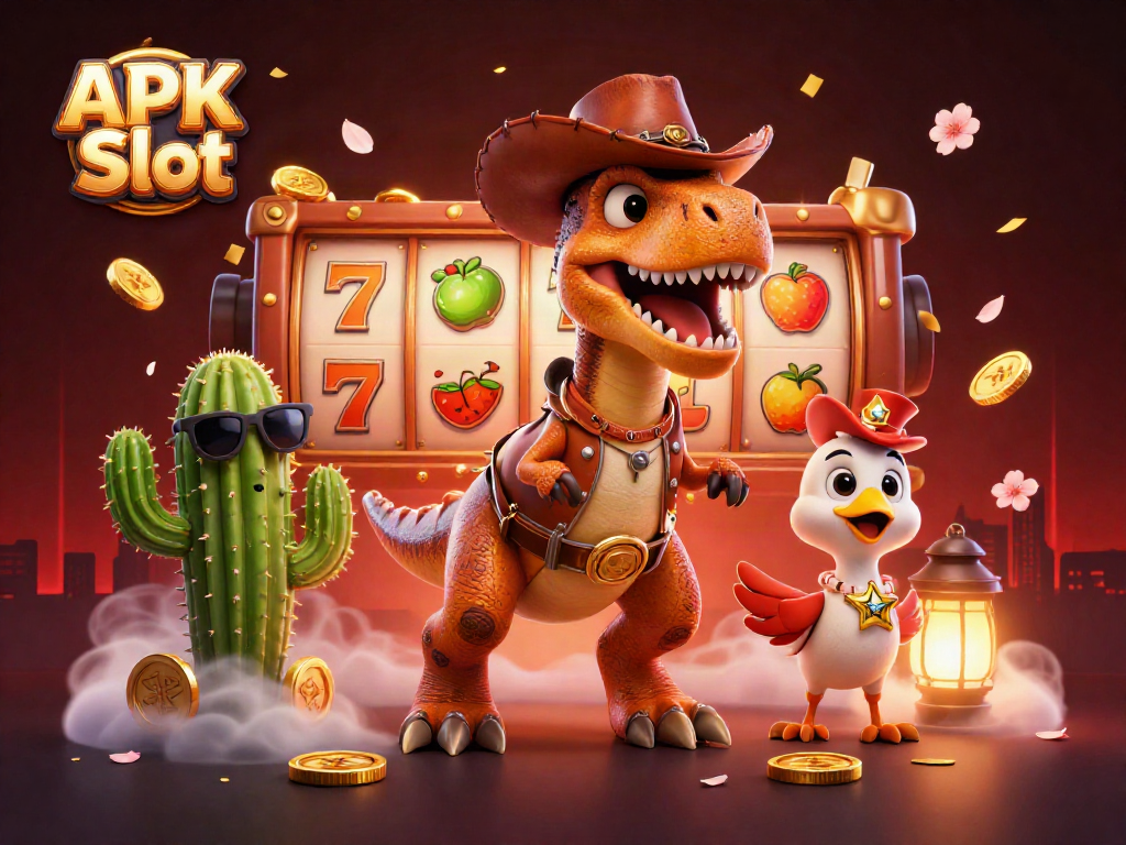 Play exciting APK Slot games with a 3D cowboy dinosaur and vibrant casino graphics!