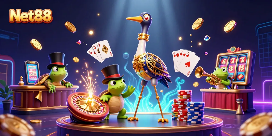Spin winning reels and experience excitement at Net88 Casino with vibrant characters and dynamic elements.