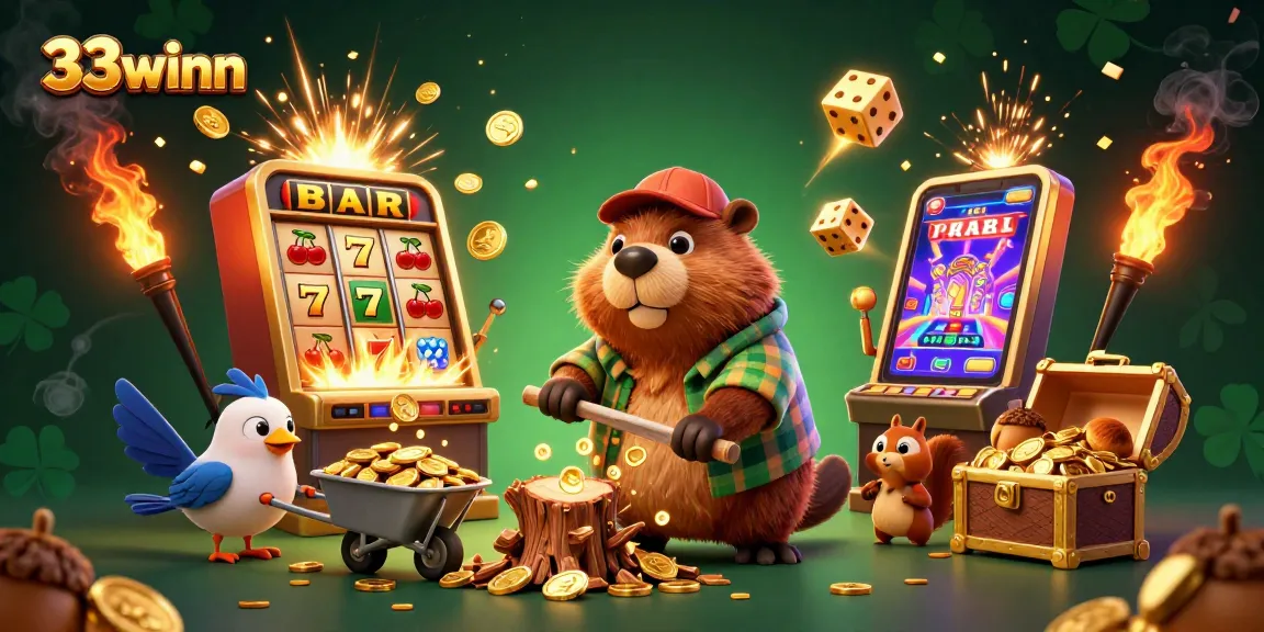 Experience dynamic gameplay at 33winn with vibrant characters and jackpots galore in this colorful casino-themed illustration.