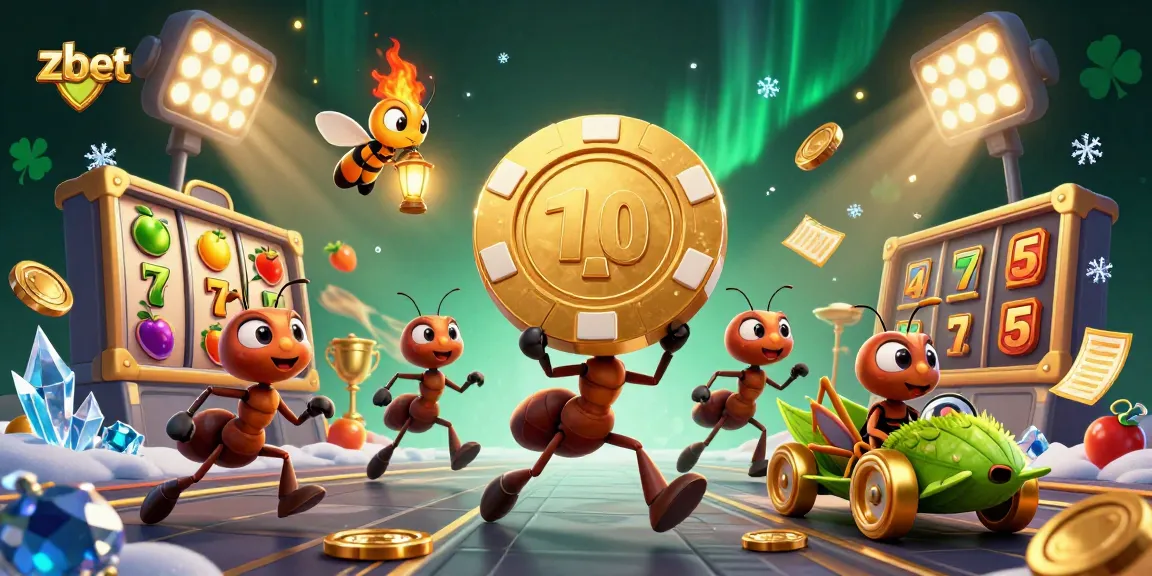 Experience the thrill of zbet with a heist of cartoon ants and giant poker chips in a vibrant casino scene.