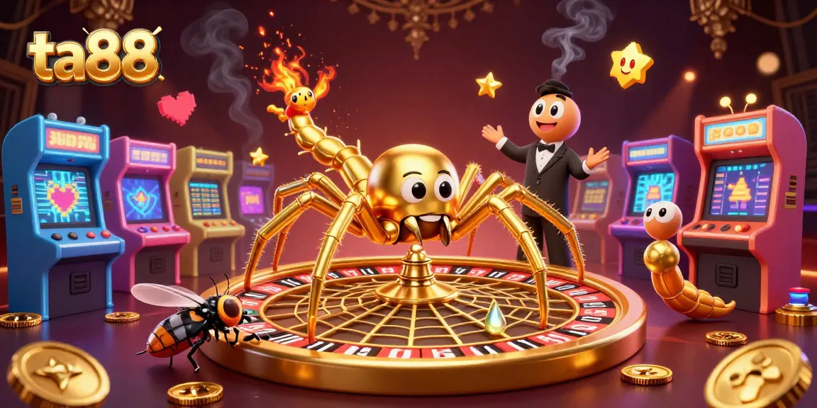 Betting at ta88 with a golden spider roulette and a centipede dealer illustration.