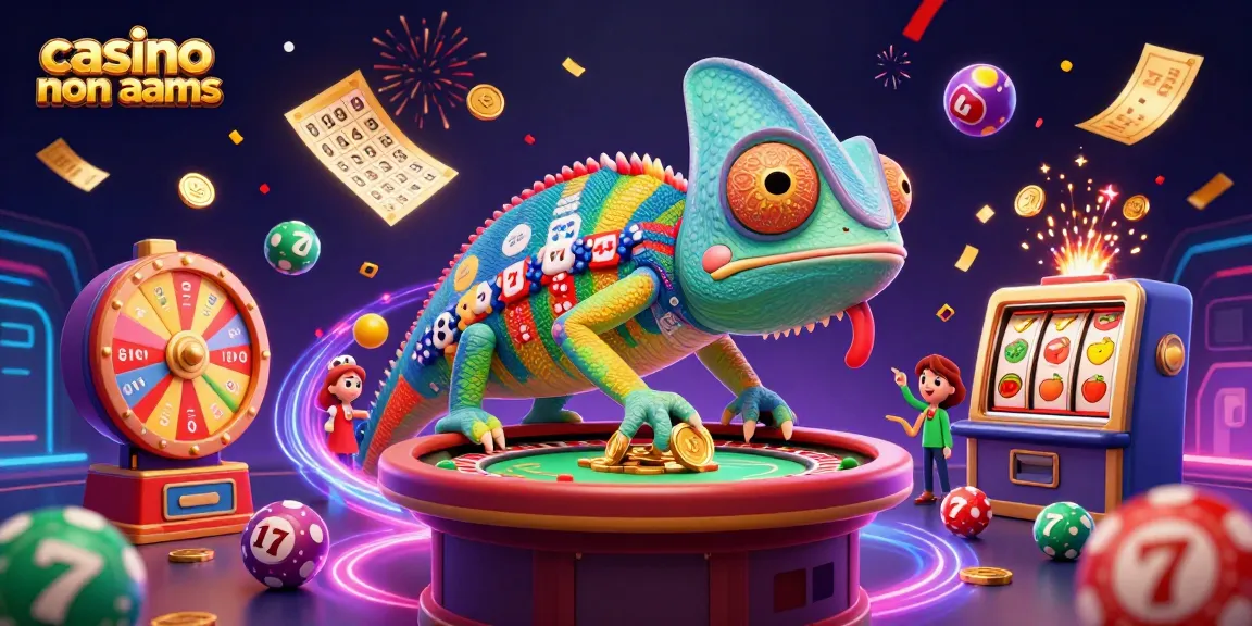 Engage with casino non aams in a vibrant 3D illustration featuring a colorful chameleon casino owner.