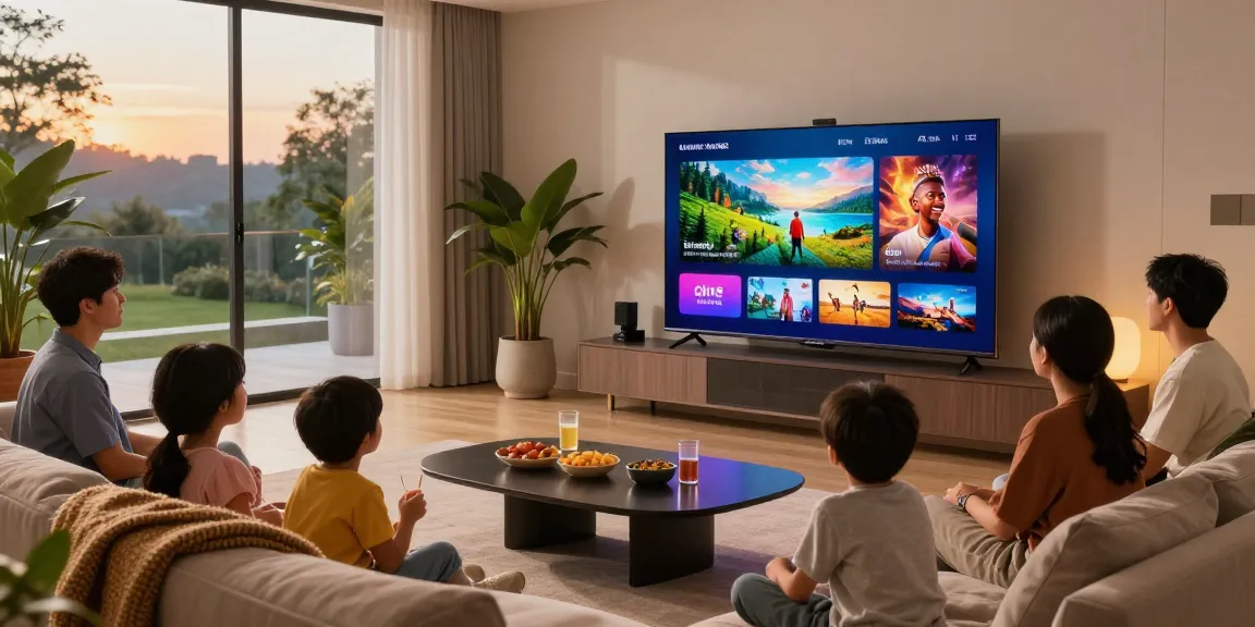 Family enjoying a movie on the Samsung Micro RGB TV in a cozy living room.