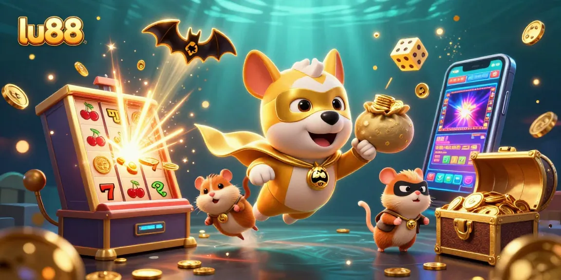 Win big with lu88 in a vibrant 3D casino adventure featuring a superhero dog and exciting gaming elements.