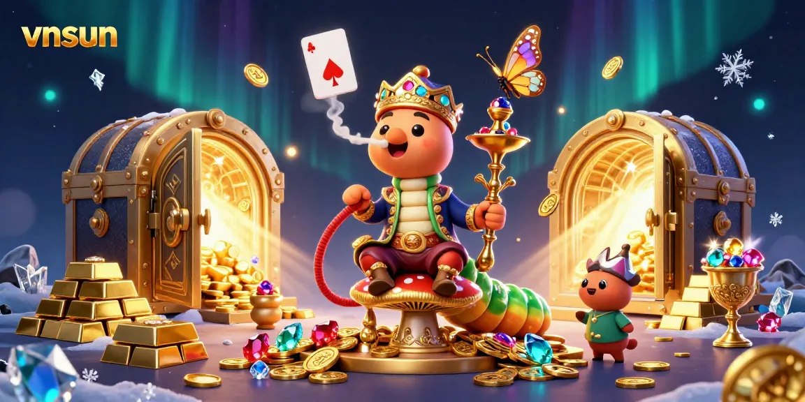 Experience the enchanting world of vnsun with the caterpillar poker master amid dazzling gems and treasures.
