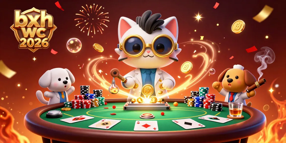 Engage with the bxh wc 2026 thrilling poker scene featuring a mad scientist cat, vibrant poker elements, and excitement.