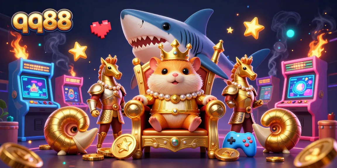 Experience thrilling gameplay with qq88, showcasing a whimsical 3D king with vivid casino elements.