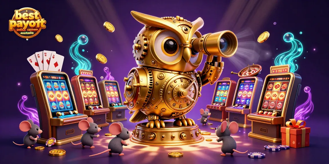 Engage with the best fast payout online casinos Australia featuring a golden owl and slot elements.