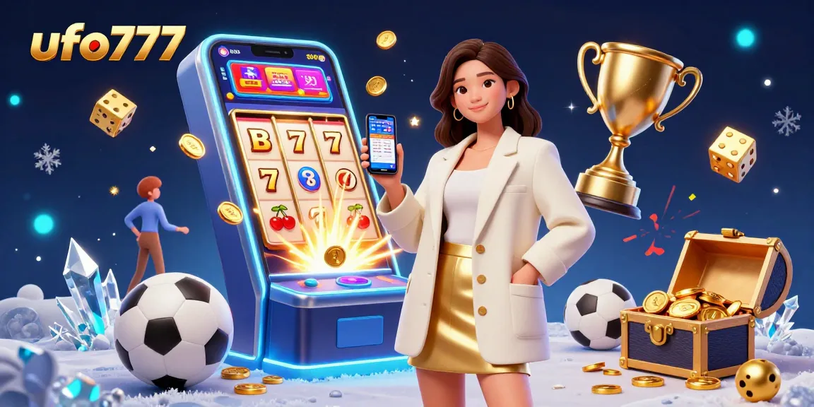 Experience the excitement of ufo777 with a dynamic illustration showcasing sports betting and casino gaming elements.
