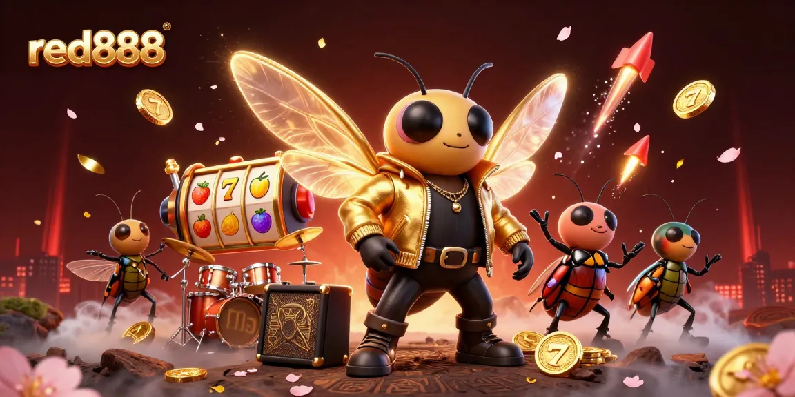 red888 showcases a vibrant 3D casino scene with animated characters amidst spinning slot reels.