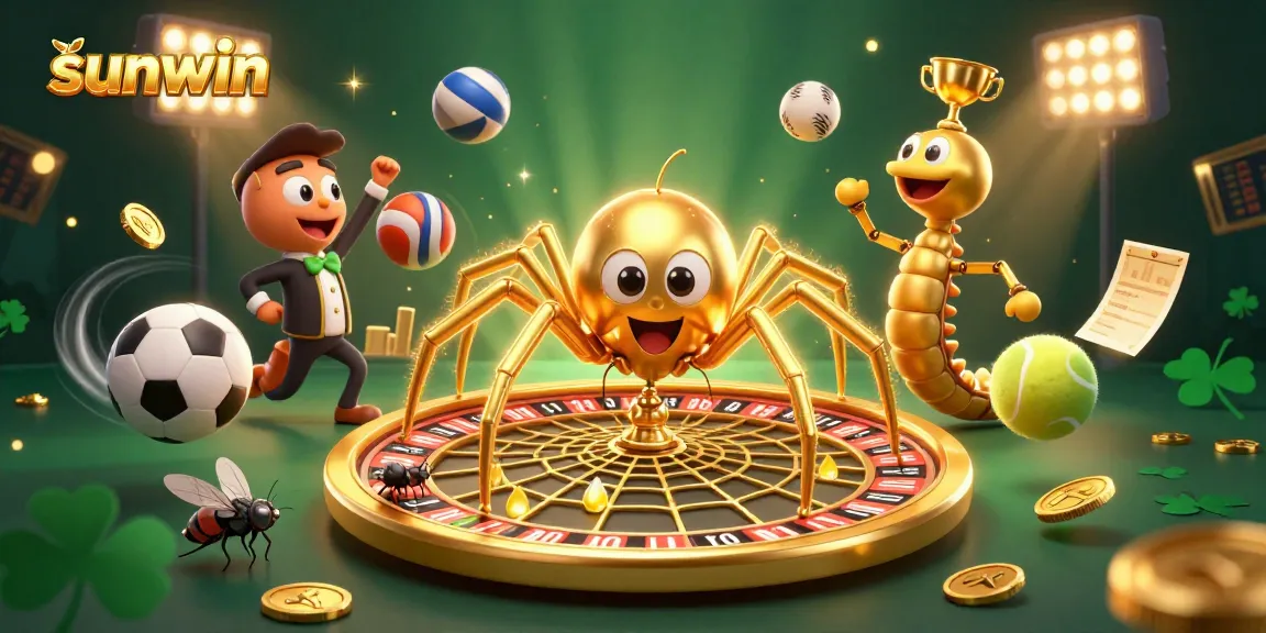 Spin to win with sunwin at an exciting casino scene featuring a spider and centipede in action.