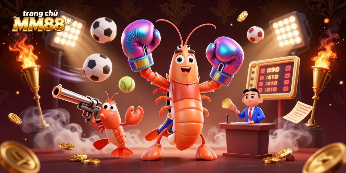 Betting excitement on trang chủ MM88 with vibrant 3D characters and sports elements in action.