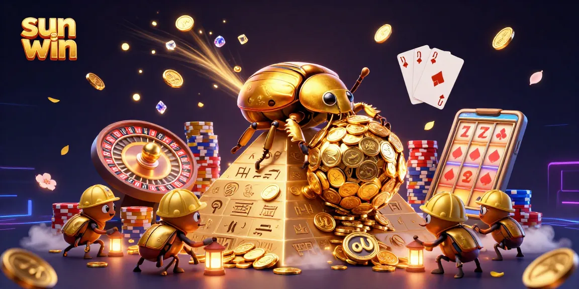 Experience thrilling gameplay at sun win with vibrant 3D graphics showcasing golden beetles and exciting casino elements.