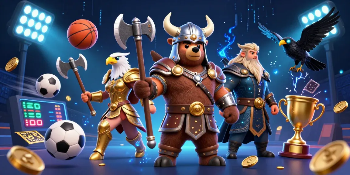 Engage with 9bet's immersive gaming experience featuring a Viking bear and dynamic sports elements.