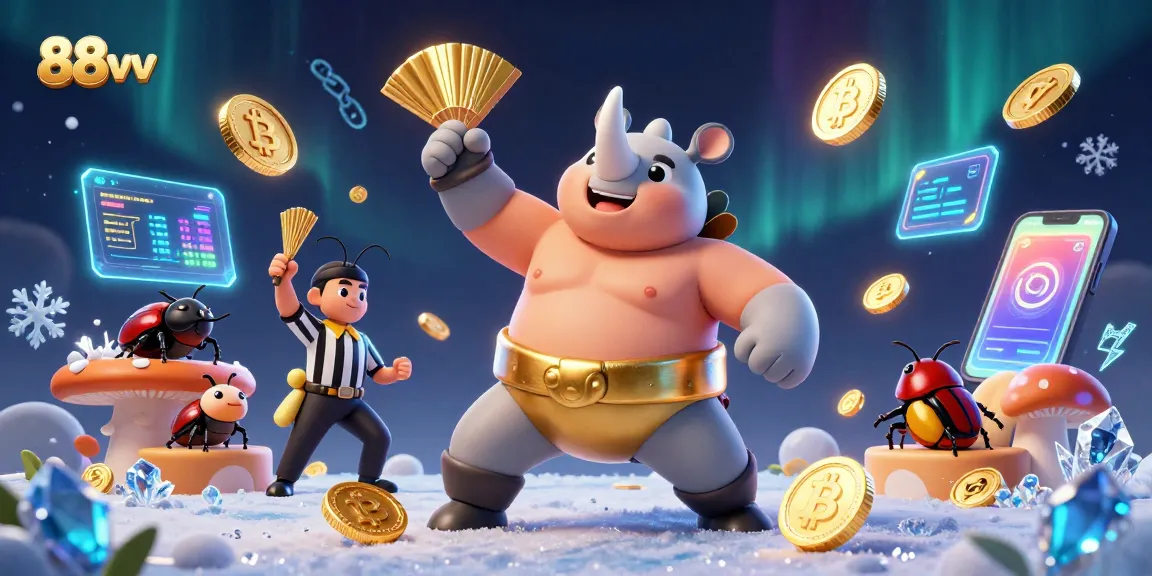 Experience thrilling gameplay with 88vv and colorful crypto elements in an engaging casino scene.